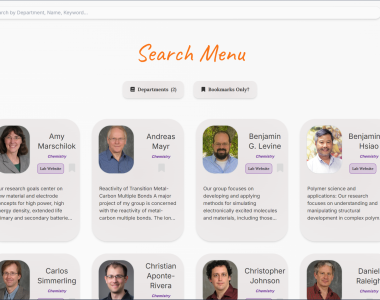 Screenshot of Nexus landing page featuring professor profiles